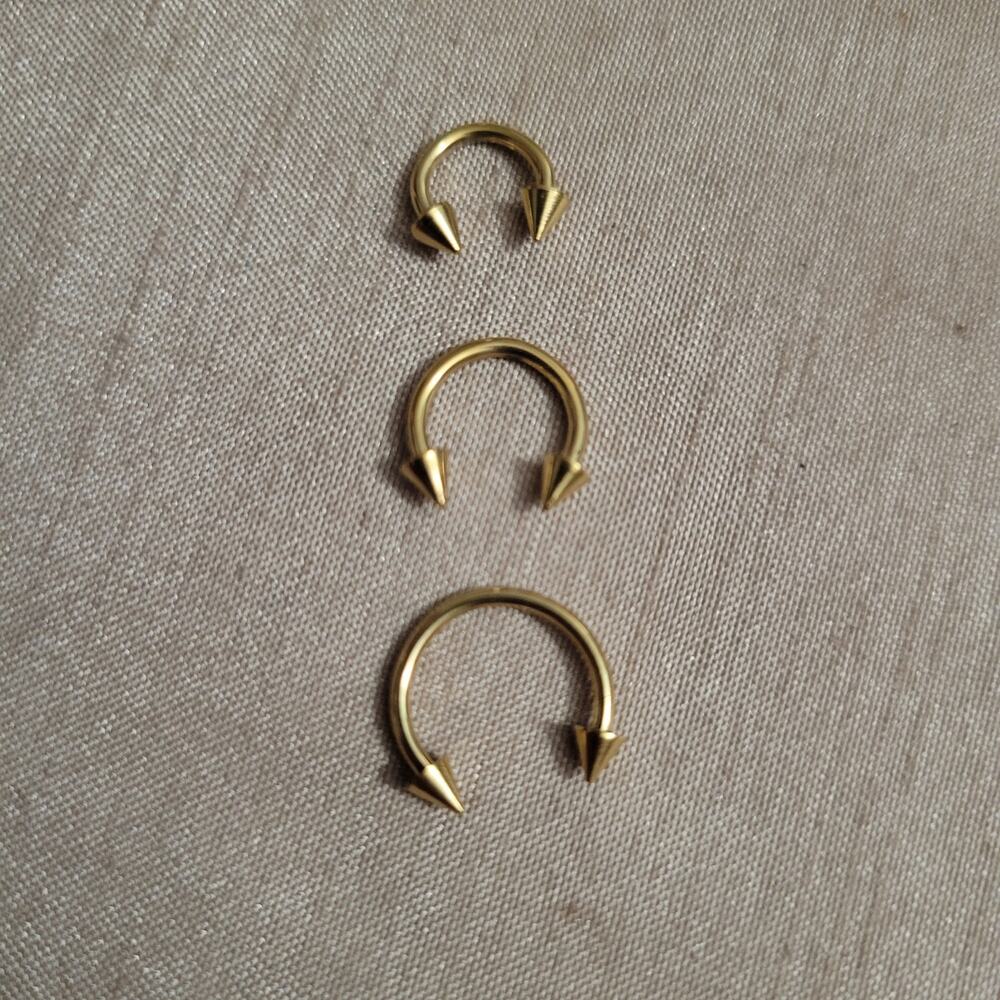 3 set 16 gauge 6 8 & 10mm horse shoe spiked  stainless steel gold septum rings